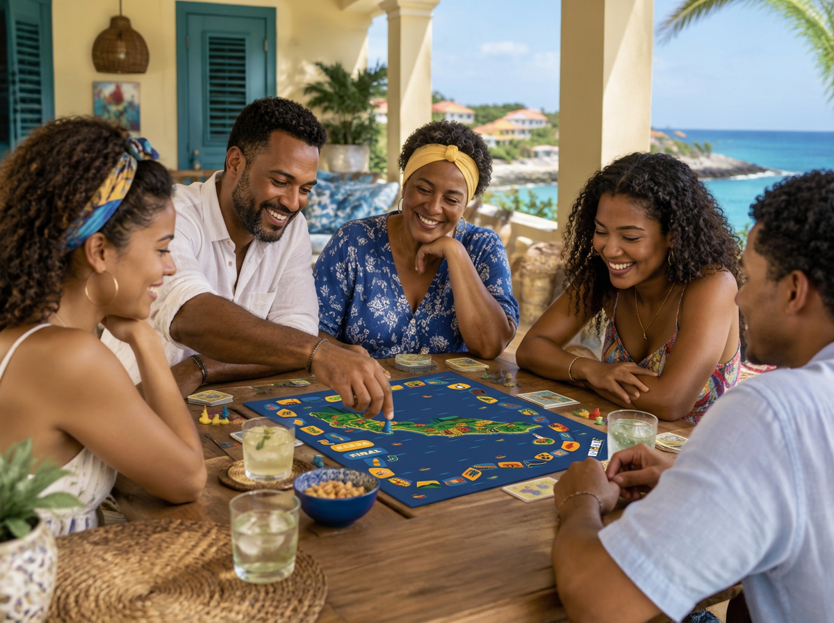 Family and friends playing a board game together in Curaçao